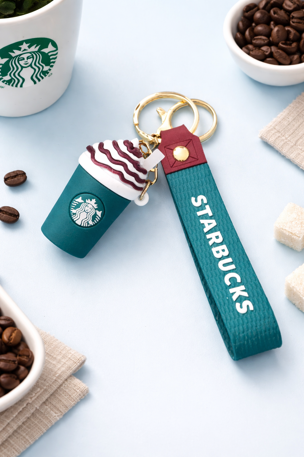 3D Rubber Keychain with Silicone Strap – Starbucks Cup Buddy Cute Bag Charm & Key Ring