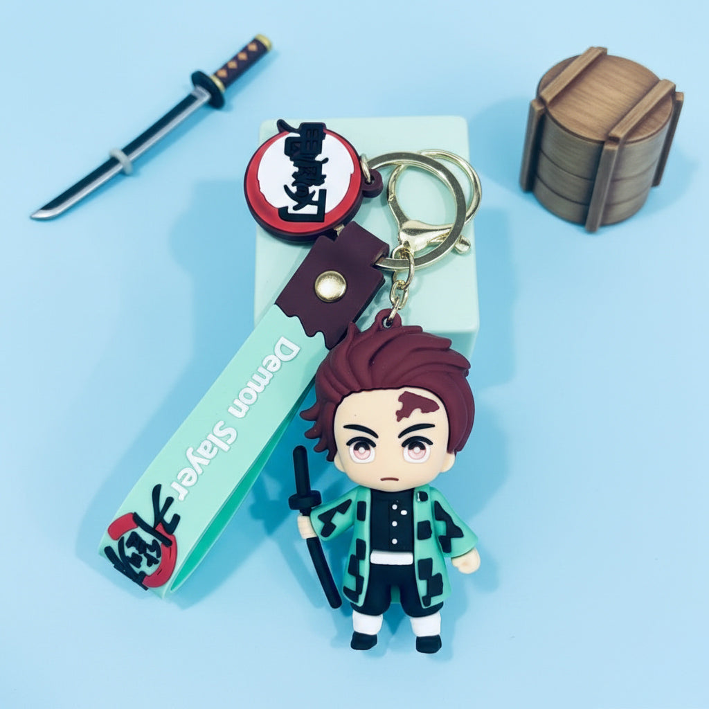 3D Rubber Keychain with Silicone Strap – Tanjiro (Demon Slayer) Buddy – Style 2 Cute Bag Charm & Key Ring