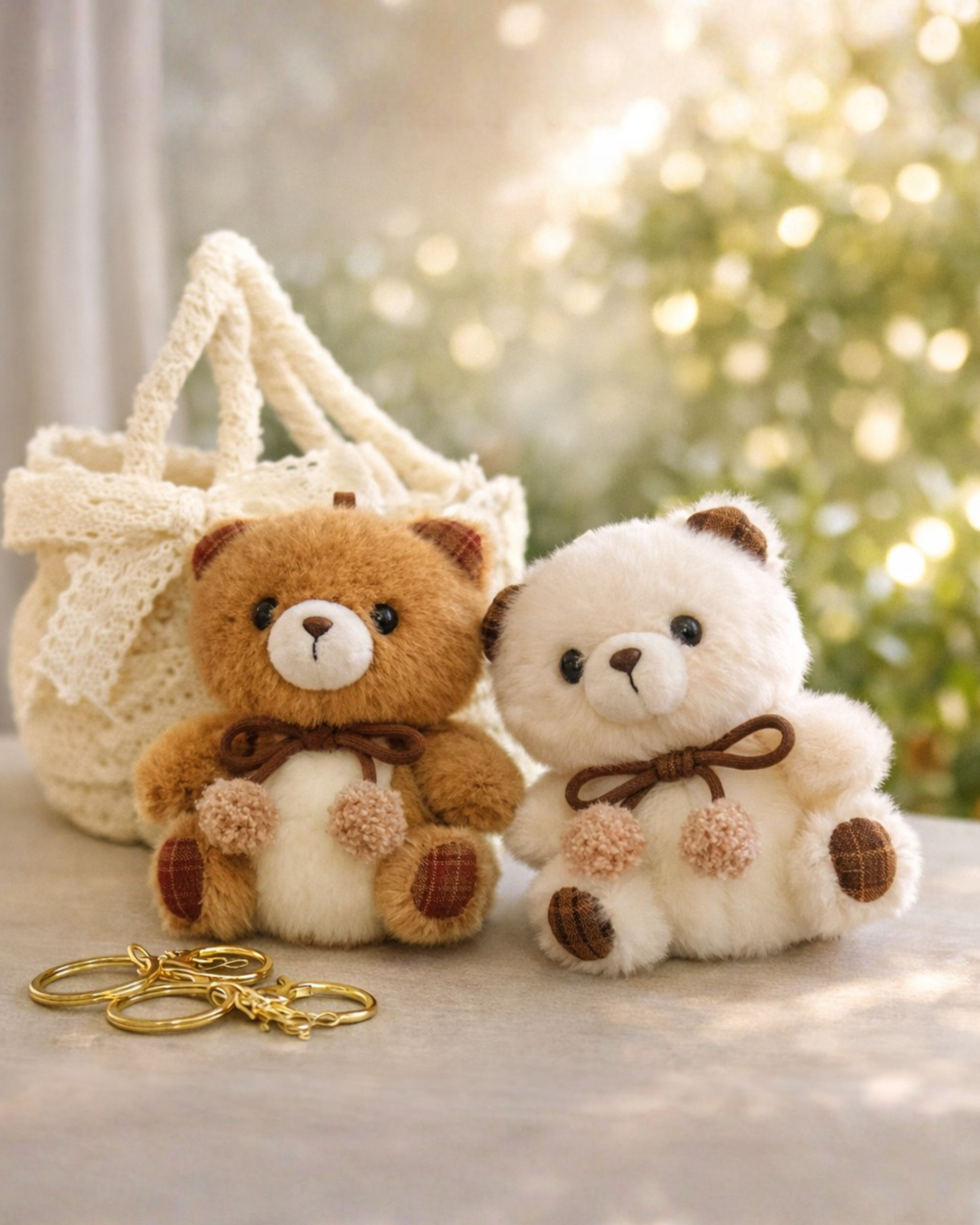 Teddy Buddy Plush Bag Charm Soft Toy with Hook - Teddy Duo (Bag Photo)
