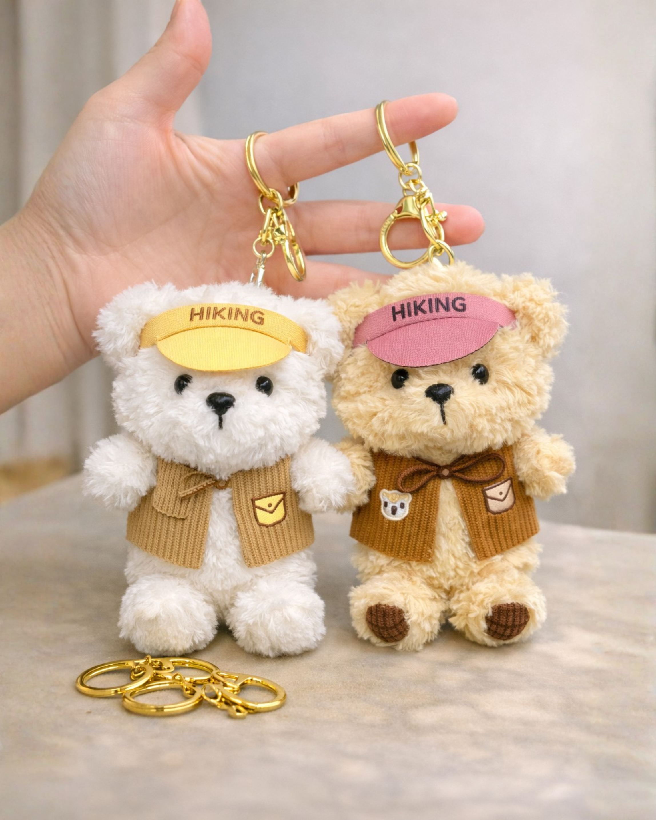 Teddy Buddy Plush Bag Charm Soft Toy with Hook - Hiking Teddy Pair