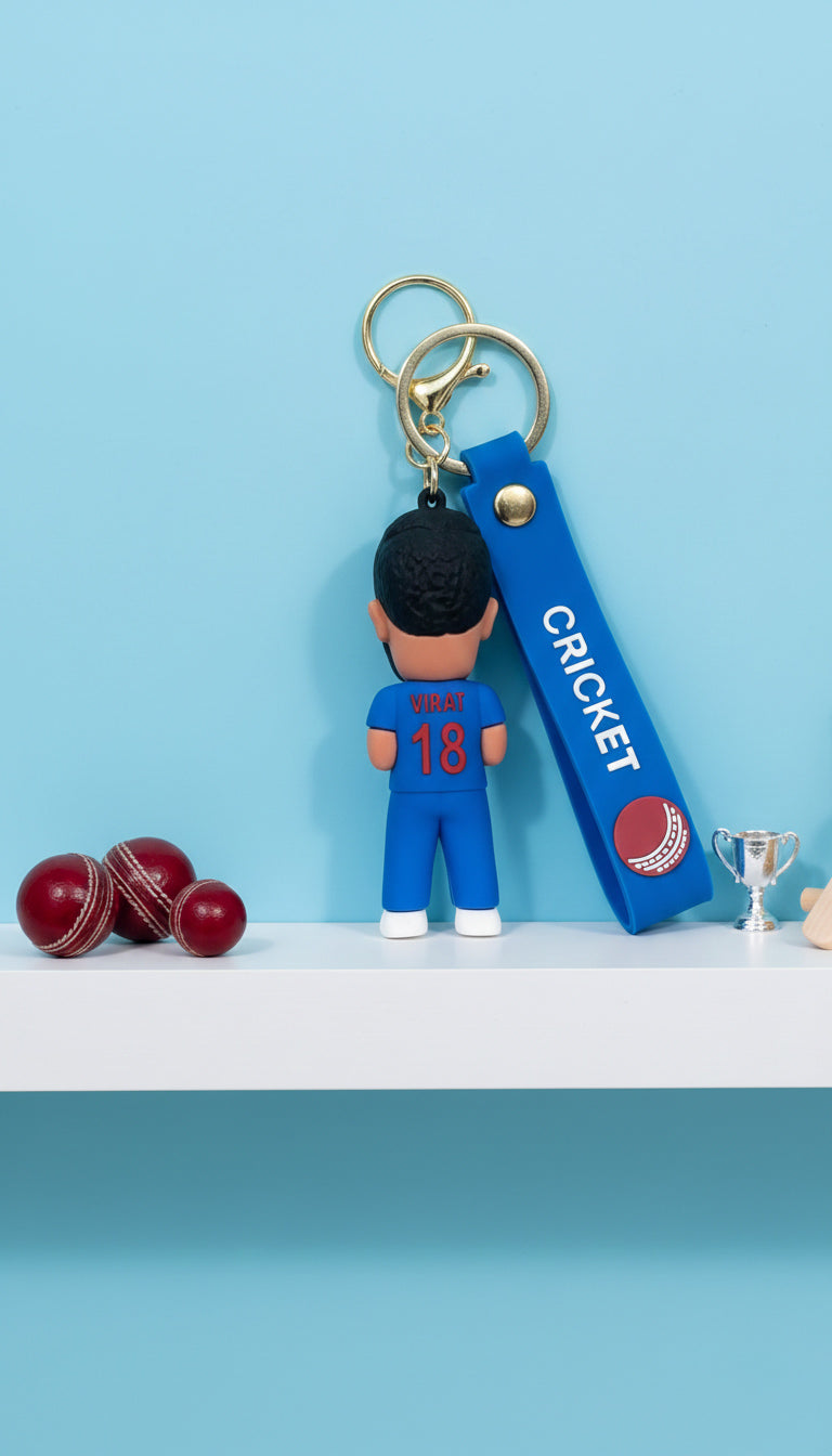3D Rubber Keychain with Silicone Strap – Virat Kohli Cricket Buddy Cute Bag Charm & Key Ring