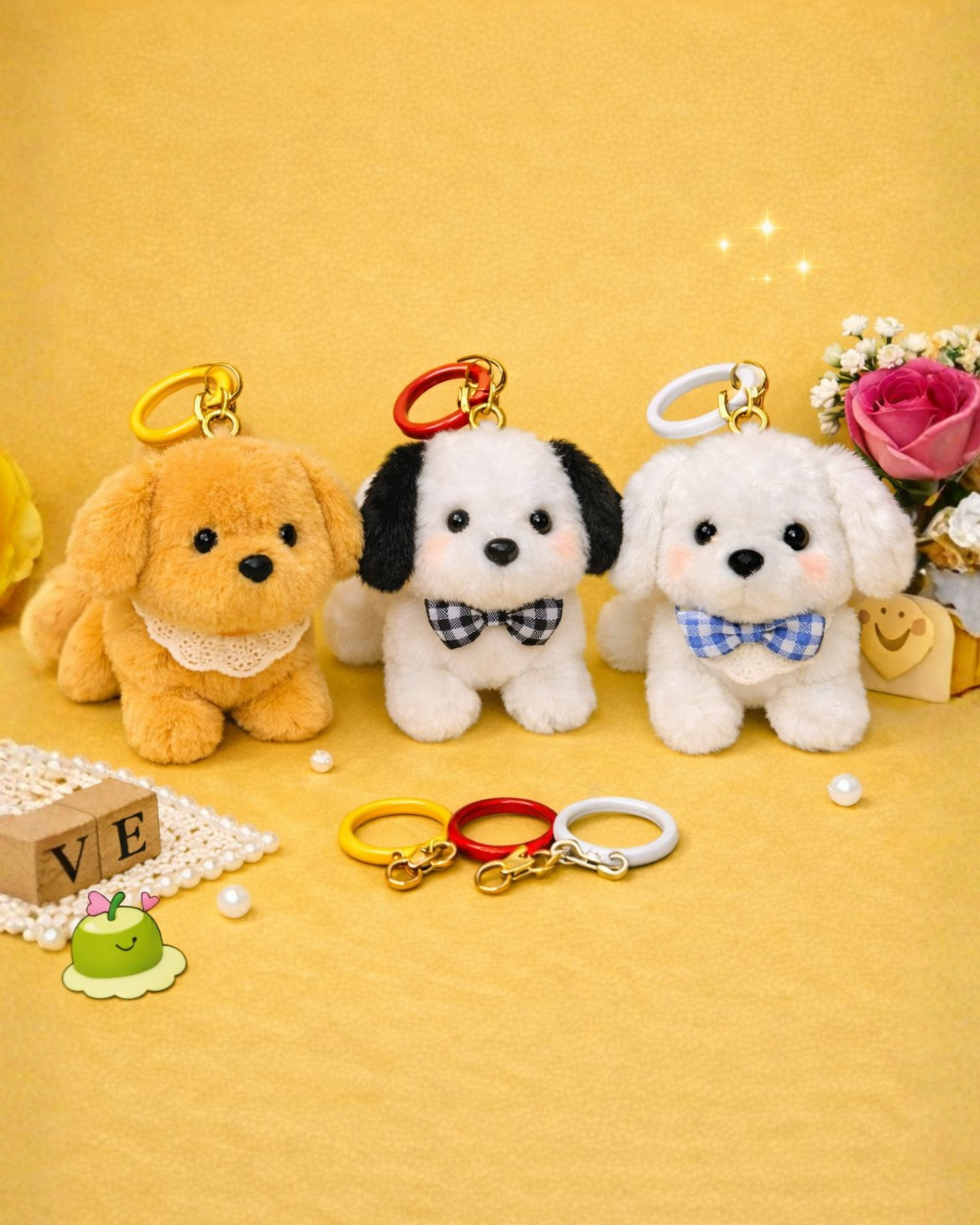 Dog Plush Bag Charm Soft Toy with Hook - White Fluffy Dog