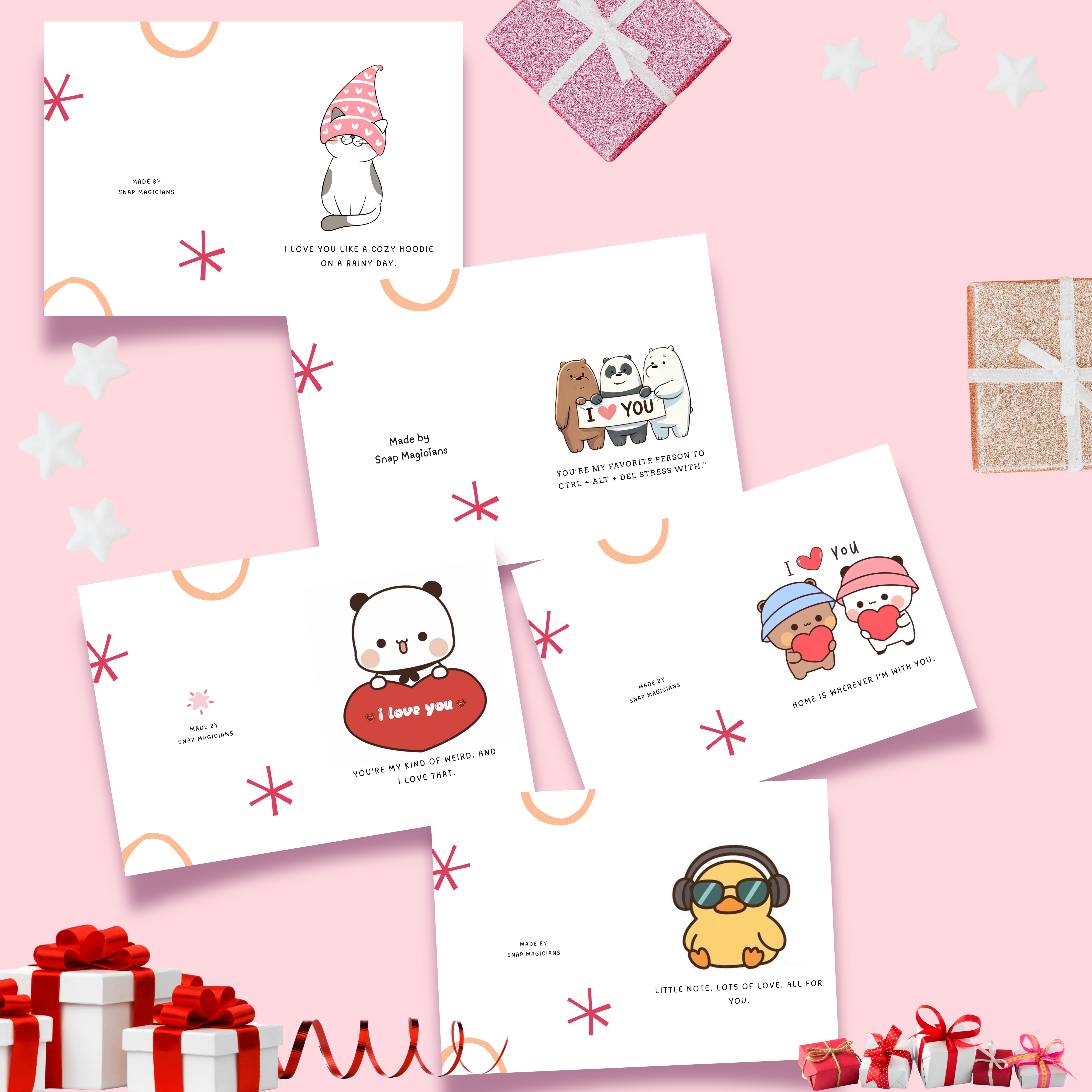 Set of 5 Love Theme Foldable Cards